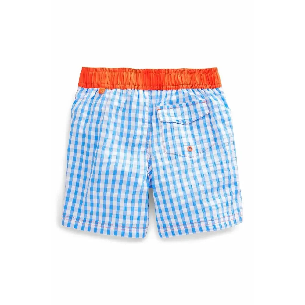 Mini Boden Blue Gingham Swim Trunks Board Shorts Boys 9-10